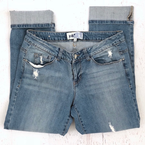 Jolt Denim - Jolt Distressed Denim Boyfriend Crop Jean Size 9